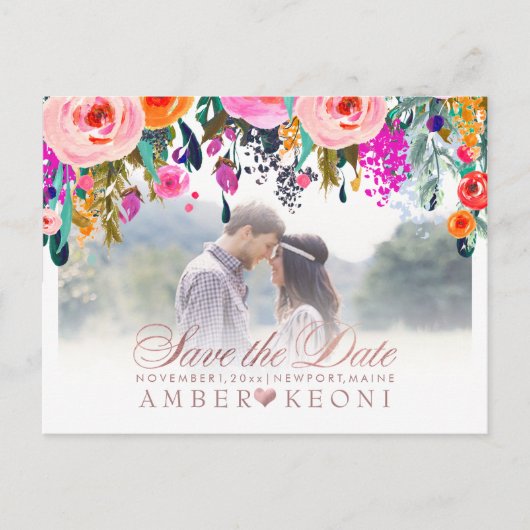 PixDezines Spring Floral Save the Date/Roos Gold Aankondigingskaart (Voorkant)