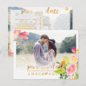 PixDezines Spring Floral sparen de Datum Aankondigingskaart (Voorkant / Achterkant)