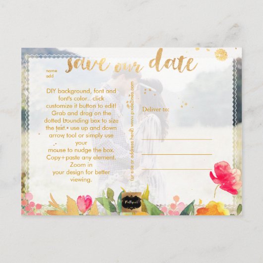 PixDezines Spring Floral sparen de Datum Aankondigingskaart (Achterkant)