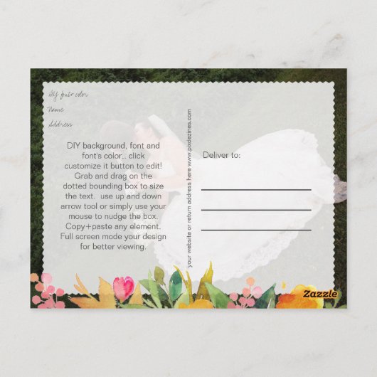 PixDezines Spring Floral Waterverf/bedankt Briefkaart (Achterkant)
