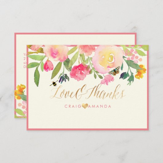 PixDezines Spring Floral Waterverf Dank u Bedankkaart (Voorkant / Achterkant)