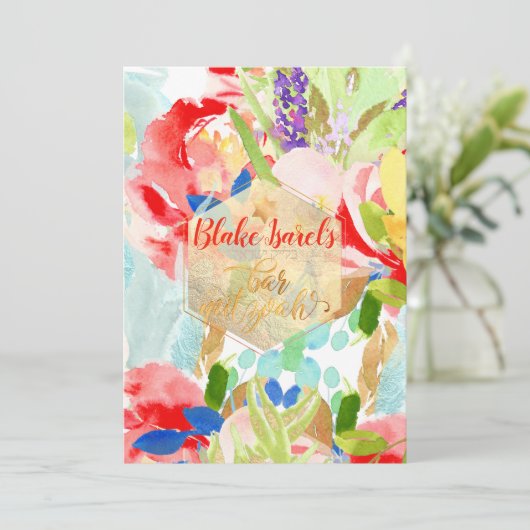 PixDezines Spring Waterverf Flowers Bar Mitzvah Kaart (Staand voorkant)
