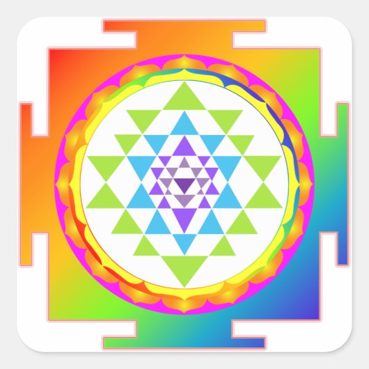 PixDezines Sri Yantra/Chakra Clearing/Regenboog Vierkante Sticker (Voorkant)