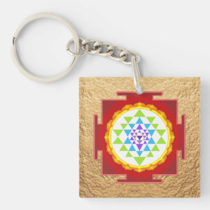 PixDezines Sri Yantra, chakra reiniging kleurrijk Sleutelhanger