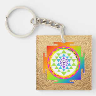 PixDezines Sri Yantra, chakra reiniging kleurrijk Sleutelhanger