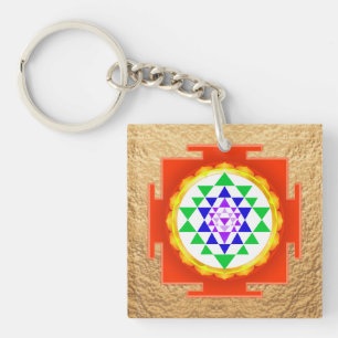 PixDezines Sri Yantra Chakra Reiniging/Oranje Gloe Sleutelhanger