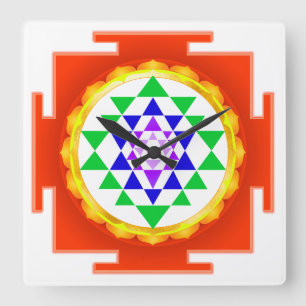 PixDezines Sri Yantra Chakra Reiniging/Oranje Gloe Vierkante Klok