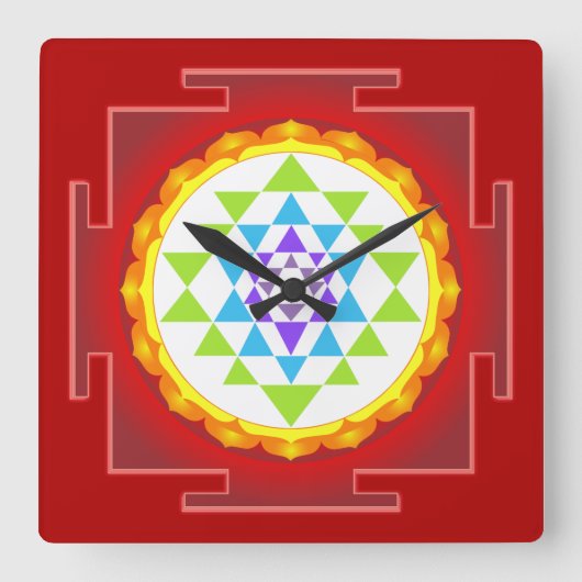 PixDezines Sri Yantra/Chakra Vierkante Klok (Voorkant)