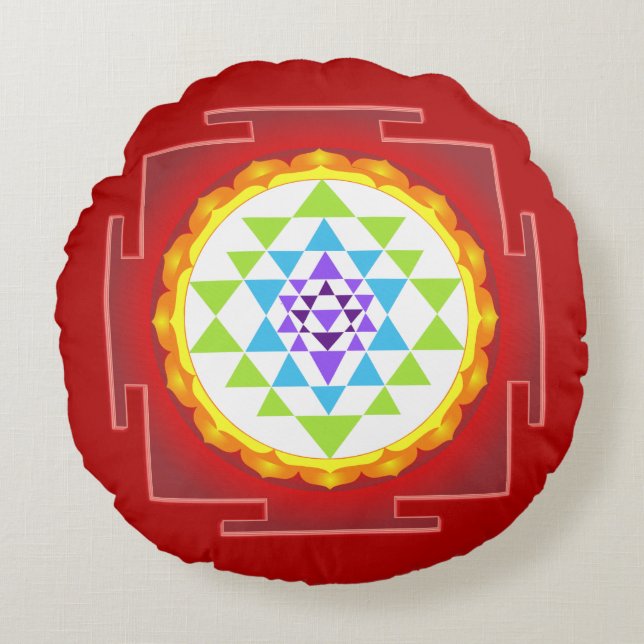 PixDezines Sri Yantra Rond Kussen (Voorkant)
