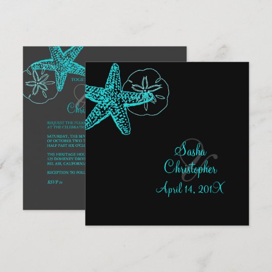 PixDezines Starfish/Beach Wedding Invitations Kaart (Voorkant / Achterkant)