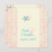 PixDezines Starfish + damask Wedding Invitting Kaart (Voorkant / Achterkant)