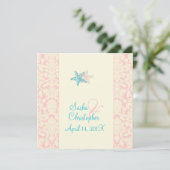 PixDezines Starfish + damask Wedding Invitting Kaart (Staand voorkant)
