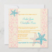 PixDezines Starfish + damask Wedding Invitting Kaart (Achterkant)