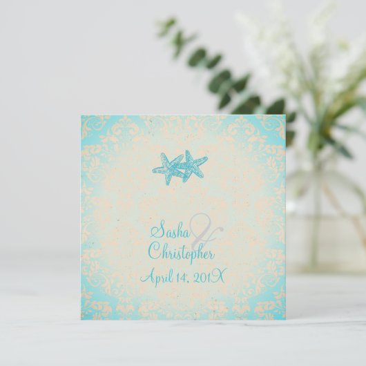 PixDezines Starfish + demask invitations Kaart (Staand voorkant)
