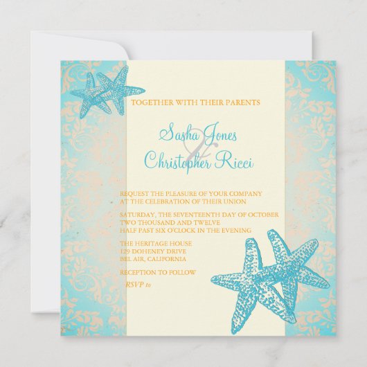 PixDezines Starfish + demask invitations Kaart (Achterkant)