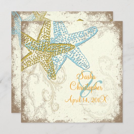 PixDezines Starfish+floral strand bruiloft Kaart (Voorkant / Achterkant)