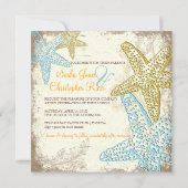 PixDezines  Starfish+floral strand bruiloft Kaart (Achterkant)