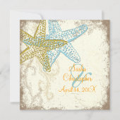 PixDezines Starfish+floral strand bruiloft Kaart (Voorkant)