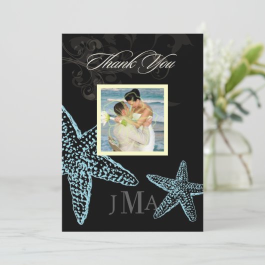 PixDezines Starfish/Monogram Hartelijk dank/Flat Kaart (Staand voorkant)