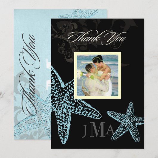 PixDezines Starfish/Monogram Hartelijk dank/Flat Kaart (Voorkant / Achterkant)