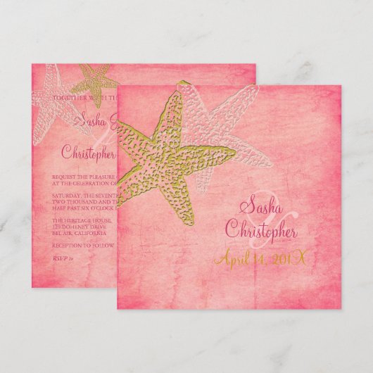 PixDezines STARFISH/PINK SAND/INVITATIES Kaart (Voorkant / Achterkant)