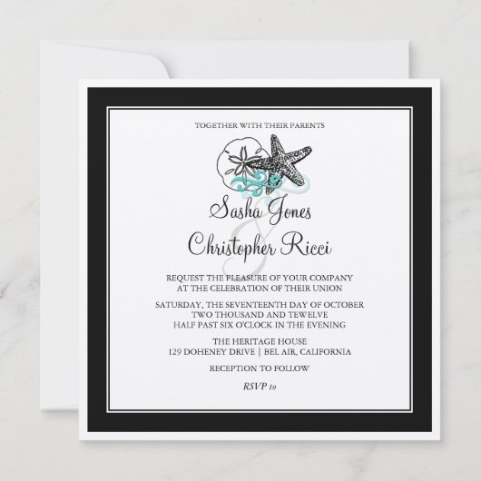 PixDezines Starfish, Wedding Invitations Kaart (Achterkant)