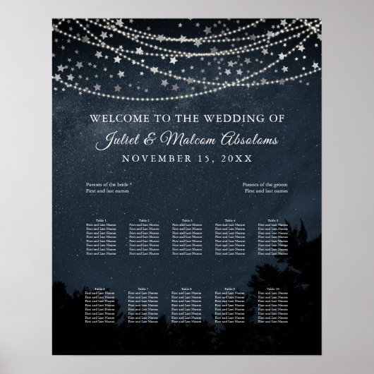 PixDezines Stars+Light Strings Seating Chart Poster (Voorkant)