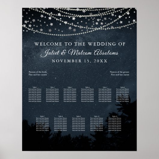 PixDezines Stars+Light Strings Seating Chart Poster (Voorkant)