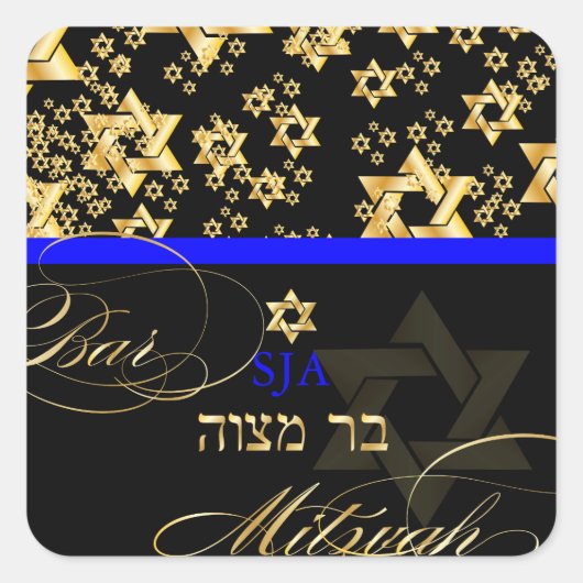 PixDezines ster van David/Bar Mitzvah Vierkante Sticker (Voorkant)