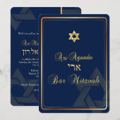 PixDezines Stijlvolle Bar Mitswa/donkerblauw/goud Kaart (Voorkant / Achterkant)