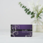 PixDezines Stijlvolle Pearl Swirls+paarse edelstee Visitekaartje (Staand voorkant)