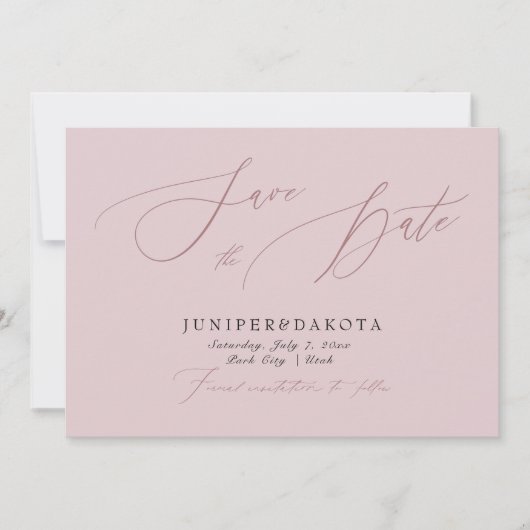 PixDezines Stof Roze Moderne Script Bewaar de Datu Kaart (Voorkant)