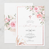 PixDezines Stof Roze Rozen Doop Kaart (Voorkant / Achterkant)