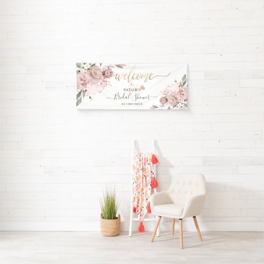 PixDezines Stof Roze Rozen Waterverf Bloemen Spandoek (Insitu)