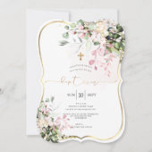 PixDezines Stof Roze, Rustieke Waterverf Doop Kaart (Voorkant)