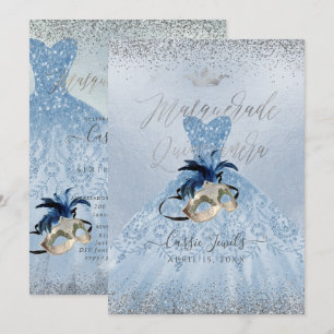 PixDezines Stofblauwe Maskerade Quinceanera-jurk Kaart