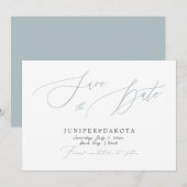 PixDezines Stofblauwe Moderne Script Save the Date Kaart (Voorkant / Achterkant)