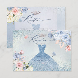 PixDezines Stofblauwe Rozen Quinceanera Ontvangst Kaart