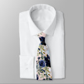 PixDezines Stoffig Blauw Navy Waterverf Flowers Ro Stropdas (Gebonden)