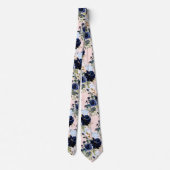 PixDezines Stoffig Blauw Navy Waterverf Flowers Ro Stropdas (Achterkant)