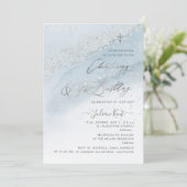 PixDezines Stoffig Blauw Zilver Doopsel 1e BD Kaart (Staand voorkant)