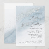 PixDezines Stoffig Blauw Zilver Dop+1e Verjaardag Kaart (Voorkant / Achterkant)