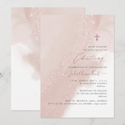 PixDezines Stoffig Roze Rose Goud Doopsel Kaart (Voorkant / Achterkant)