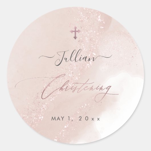 PixDezines Stoffig Roze Rose Goud Doopsel Ronde Sticker (Voorkant)