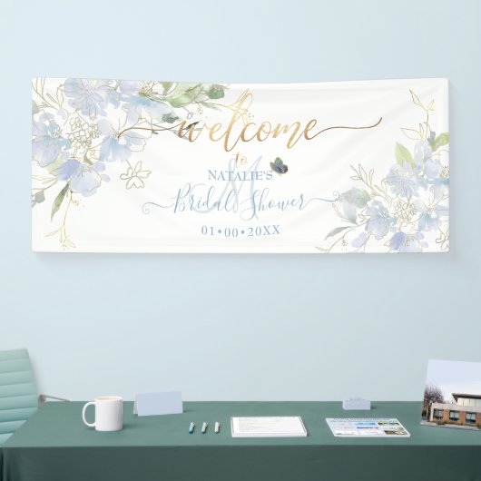 PixDezines Stoffige Blauwe Waterverf Zoete Erwtenb Spandoek (Beurs)