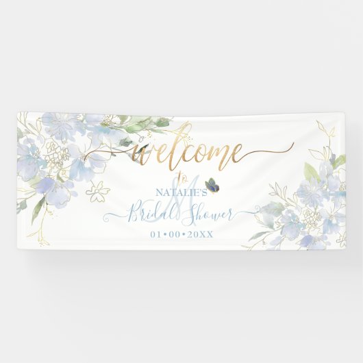 PixDezines Stoffige Blauwe Waterverf Zoete Erwtenb Spandoek (Horizontaal)