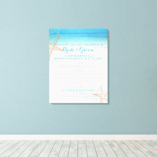 PixDezines strand bruiloft programma Canvas Afdruk (Insitu (Houten vloer))