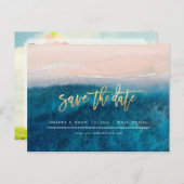 PixDezines Strand Faux Goud Modern Borstel Script Aankondigingskaart (Voorkant / Achterkant)