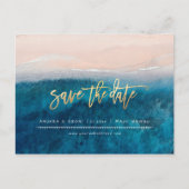 PixDezines Strand Faux Goud Modern Borstel Script Aankondigingskaart (Voorkant)