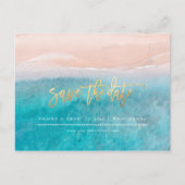 PixDezines Strand Faux Goud Modern Borstel Script Aankondigingskaart (Voorkant)